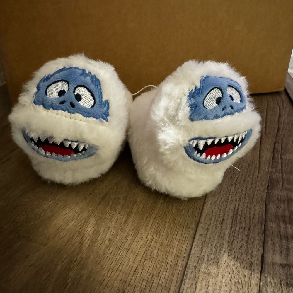 White and Blue Yeti Plush Slippers